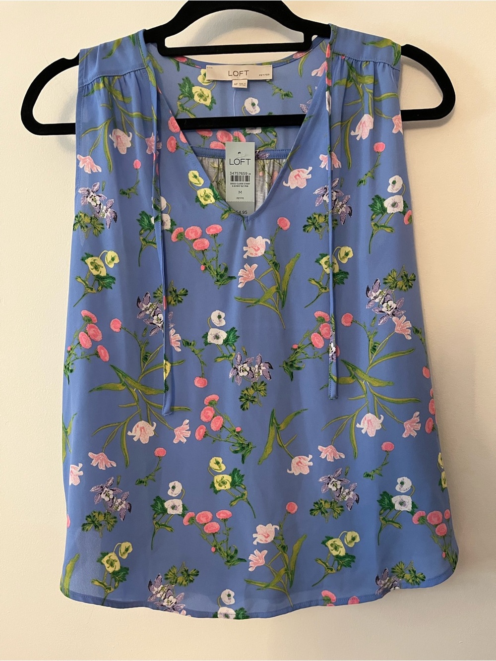 NWT LOFT Floral Tie-Front Sleeveless Lightweight Top Sz M Petite